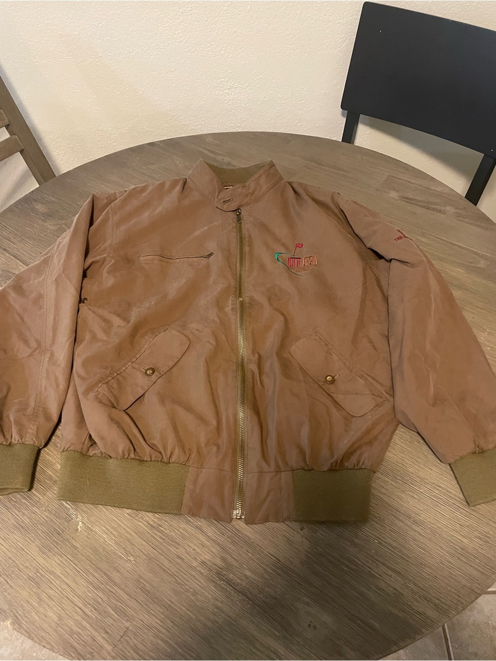 Men's Brown Zip-Front Bomber Jacket vintage golf